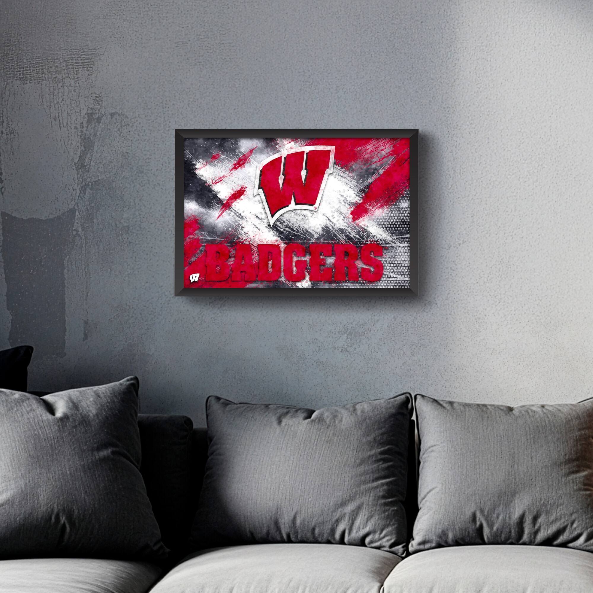 Alt View 1. Sporticulture - Wisconsin Badgers 14" x 20" Brush Stroke Logo Framed Art Print - Multicolor.
