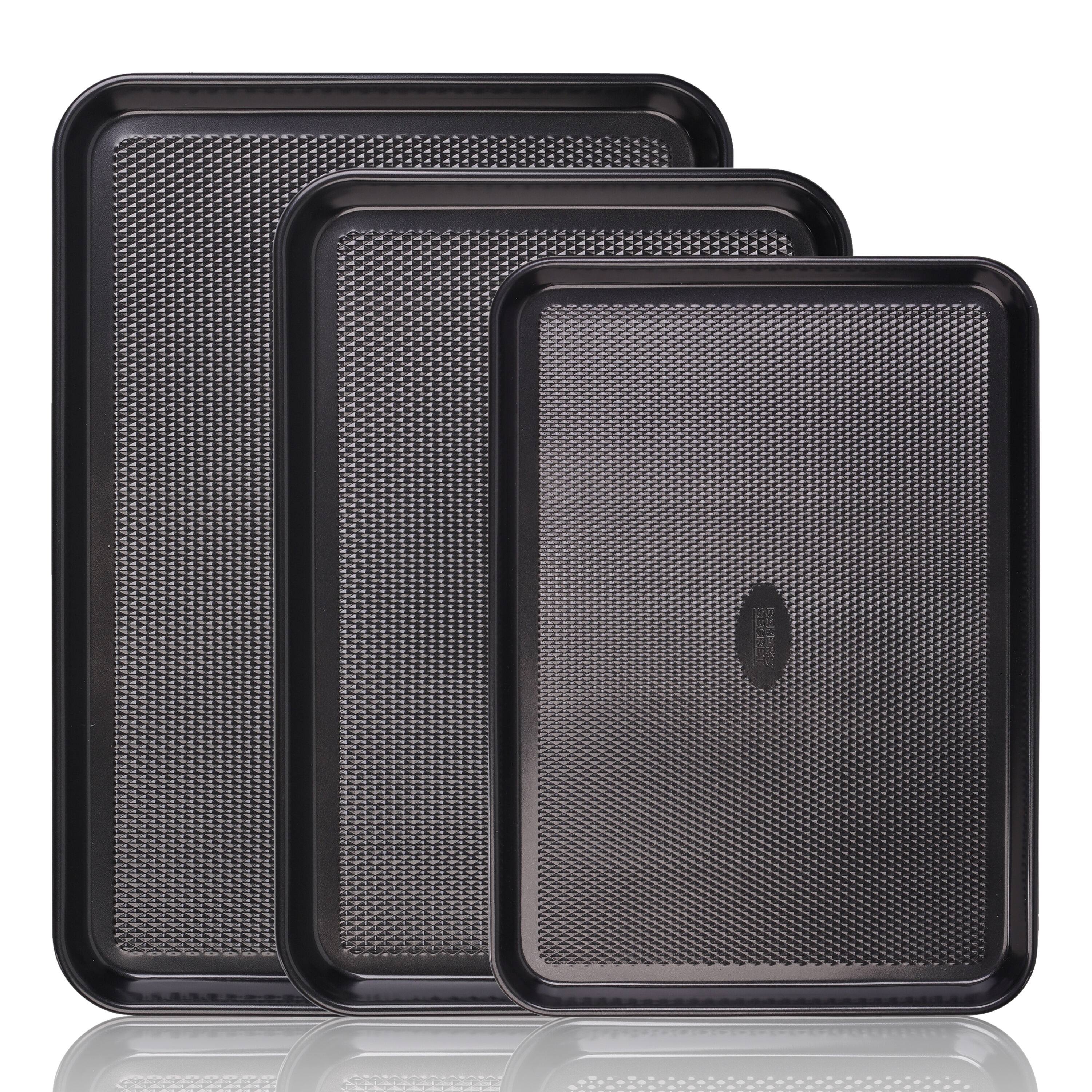 Front. Baker's Secret - Baker's Secret Baking Sheet Pan Set, 3x Cookie Sheets for Oven, Diamond Texture Premium Air Flow Dark Grey - Black.