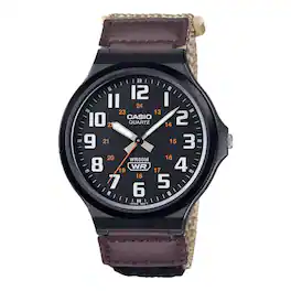 Casio - Men’s Cream Dial and Nylon Strap Watch - MW-240B-5BVCF - Brown