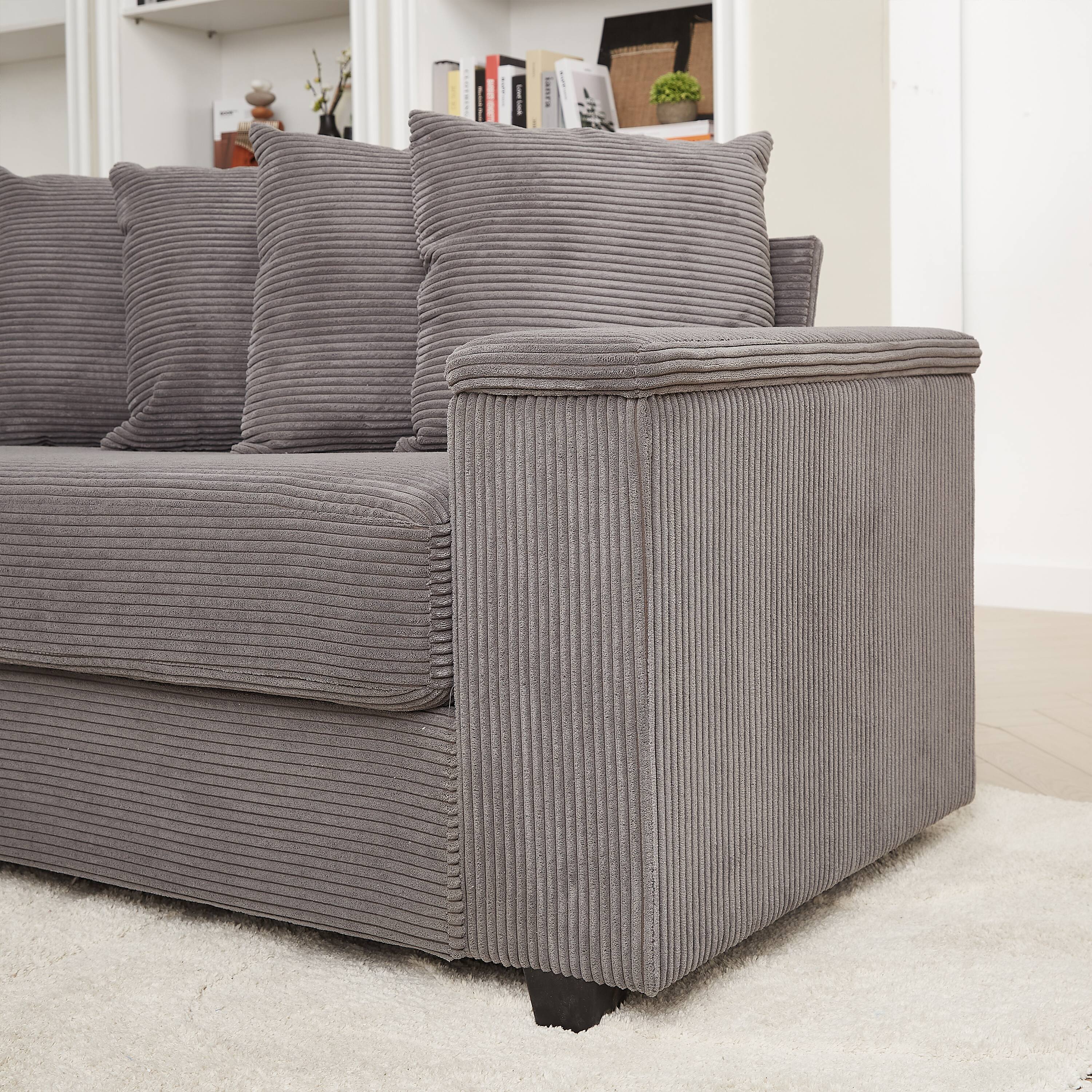 Alt View 10. Tiramisubest - Oversized Corduroy Sofa Bed with Chaise,Comfy L Shaped Sectional Couches with 8 Pillows and Two Armrest storage space - Grey.