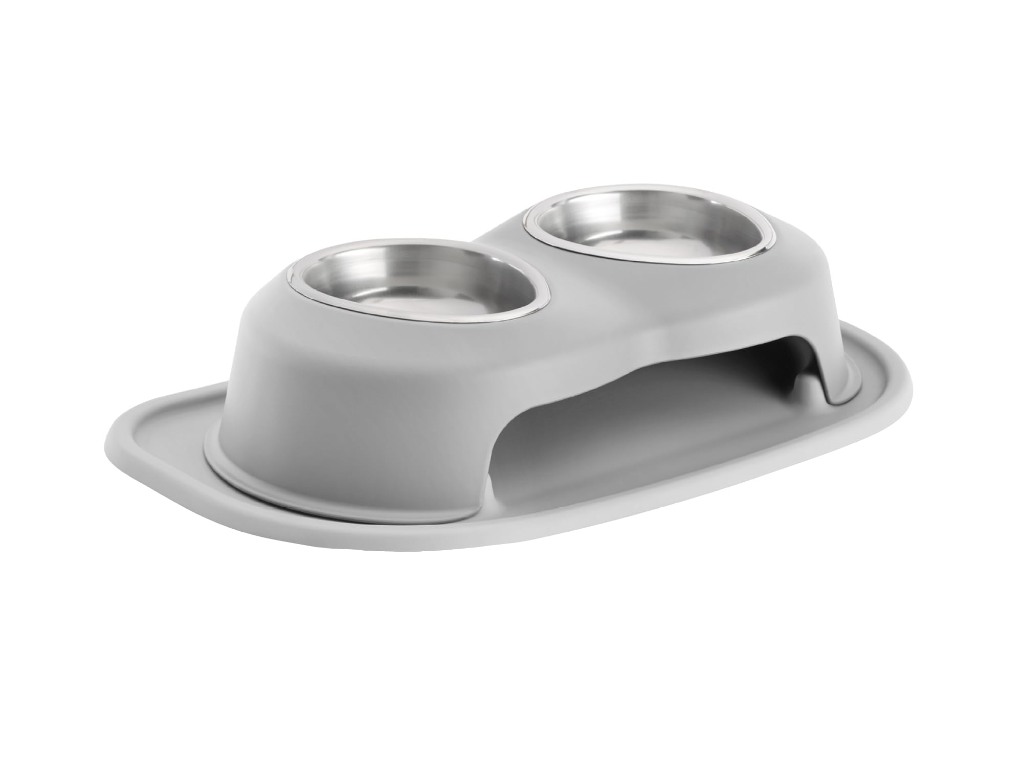 Front. WeatherTech - Double High Pet Feeding System | Elevated Pet Bowls - 4 " High Light Grey- 16oz (2 Cup) Stainless Steel Bowls - Light Grey.