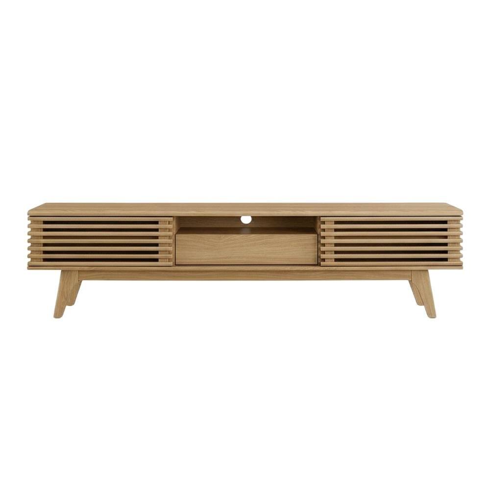 Back. FurniFact - Wooden brown TV stand with spacious surface and modern design - Brown.
