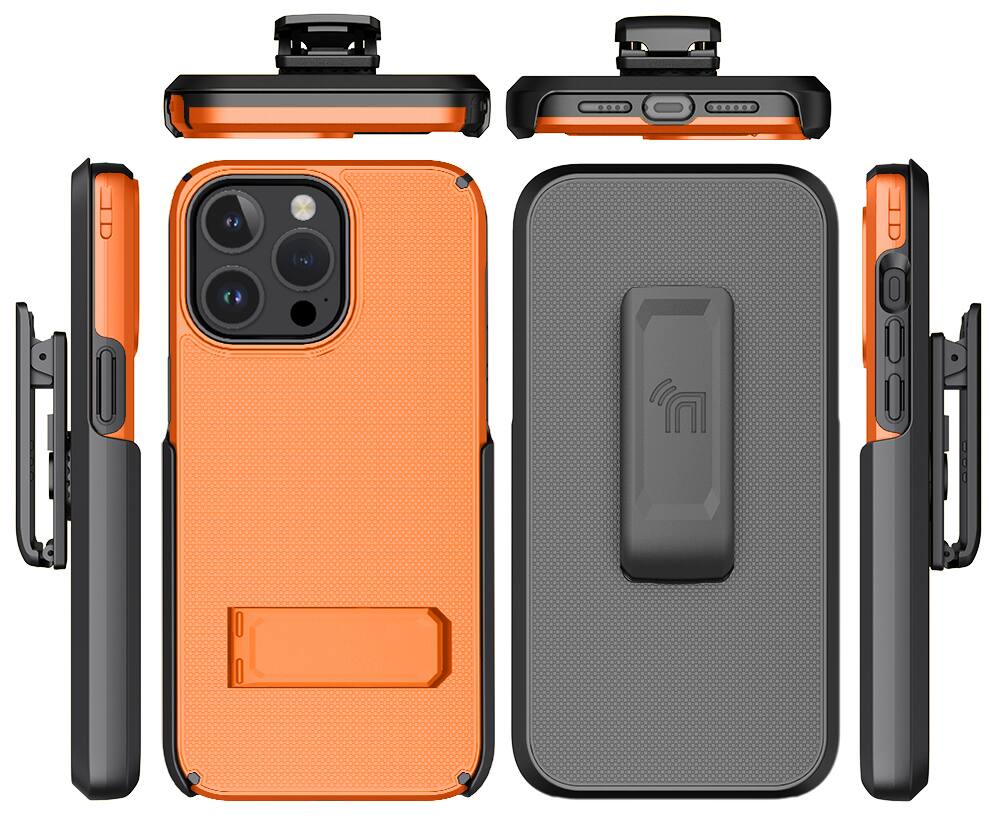 Alt View 9. Nakedcellphone - Combo for iPhone 15 Pro Max - Rugged Phone Cover with Stand and Belt Clip Holster - Orange.
