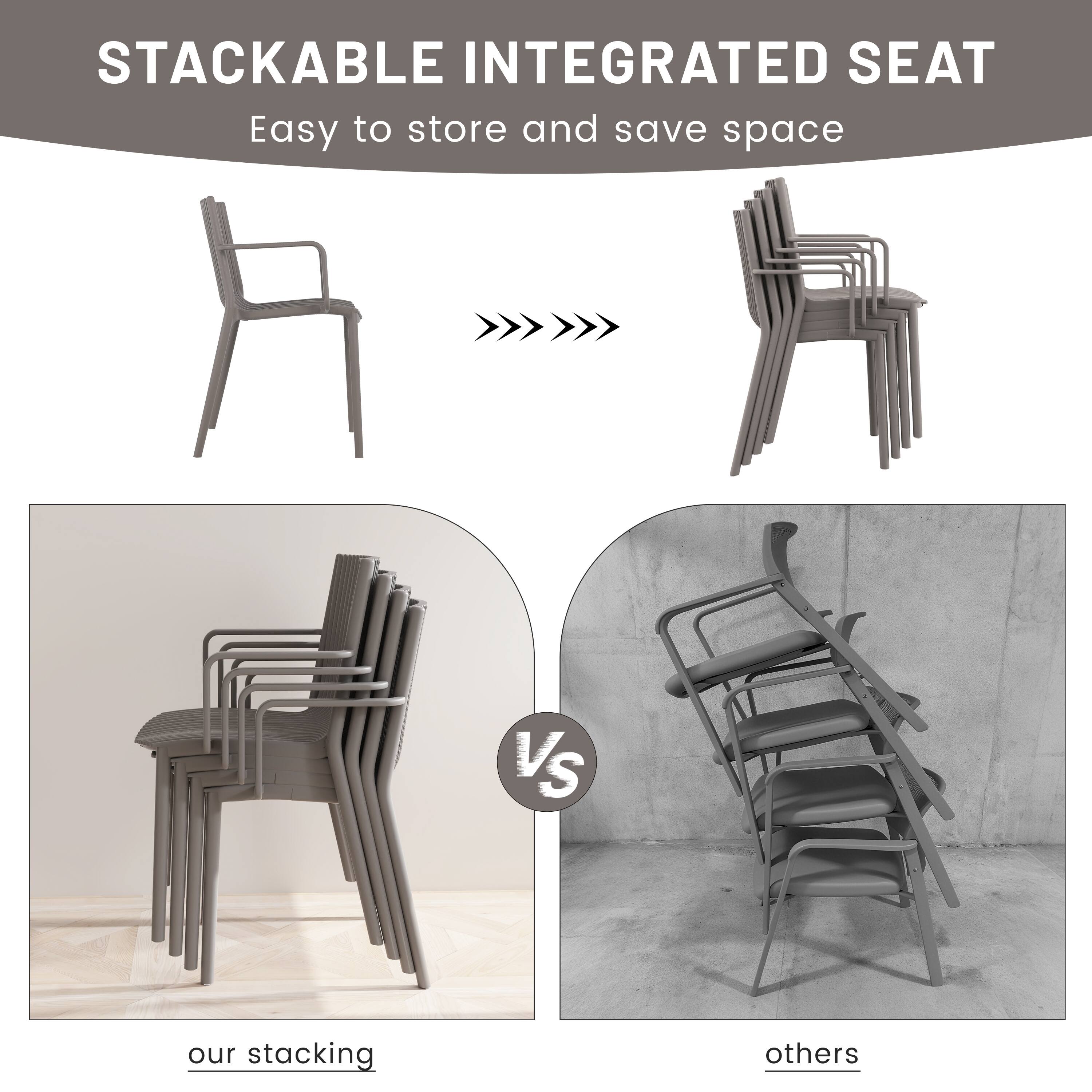 STACKABLE INTEGRATED SEAT  
Easy to store and save space  

our stacking  
VS  
others