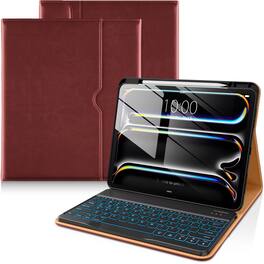 DTTO - Case for iPad Pro 13 Inch M5/M4with Wireless Detachable Keyboard , Leather Folio Cover with Pencil Holder & Pocket - Burgundy Red