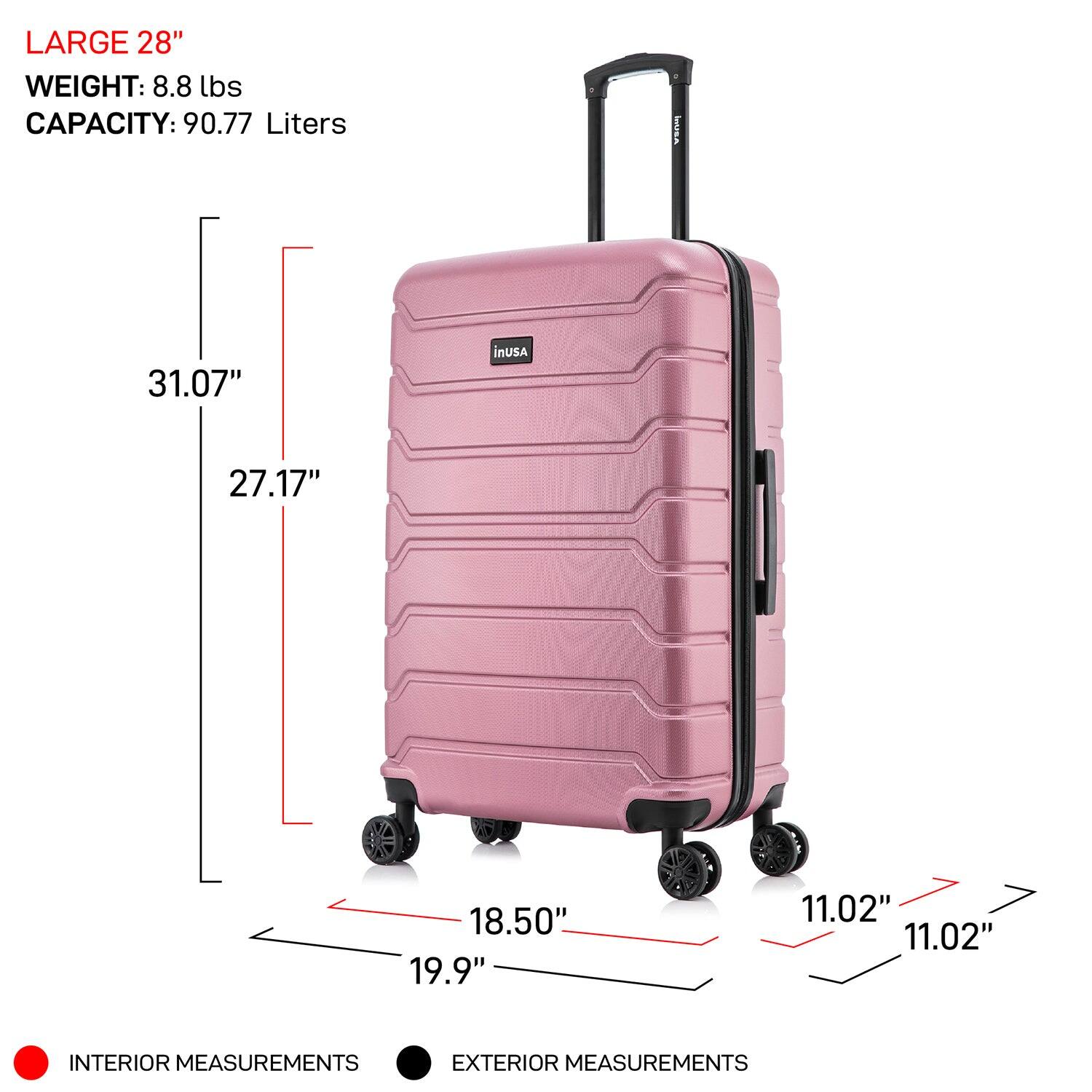 LARGE 28"  
WEIGHT: 8.8 lbs  
CAPACITY: 90.77 Liters  

INTERIOR MEASUREMENTS:  
- 31.07"  
- 27.17"  
- 19.9"  
- 18.50"  

EXTERIOR MEASUREMENTS:  
- 11.02"  
- 11.02"