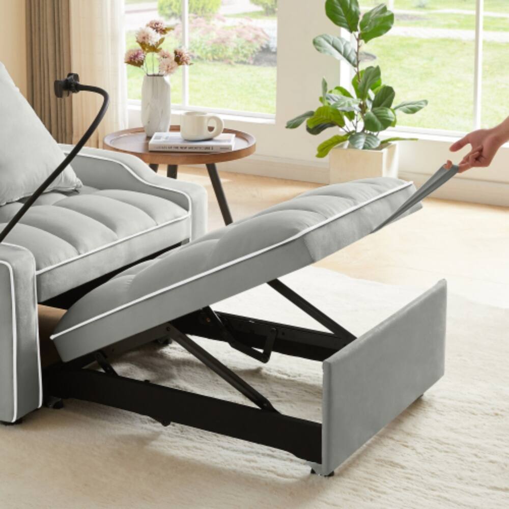 Alt View 2. LUCKY ONE - 3-in-1 Convertible Sleeper Sofa Chair Bed w/ USB Type-C Phone Holder Side Pockets - Gray.