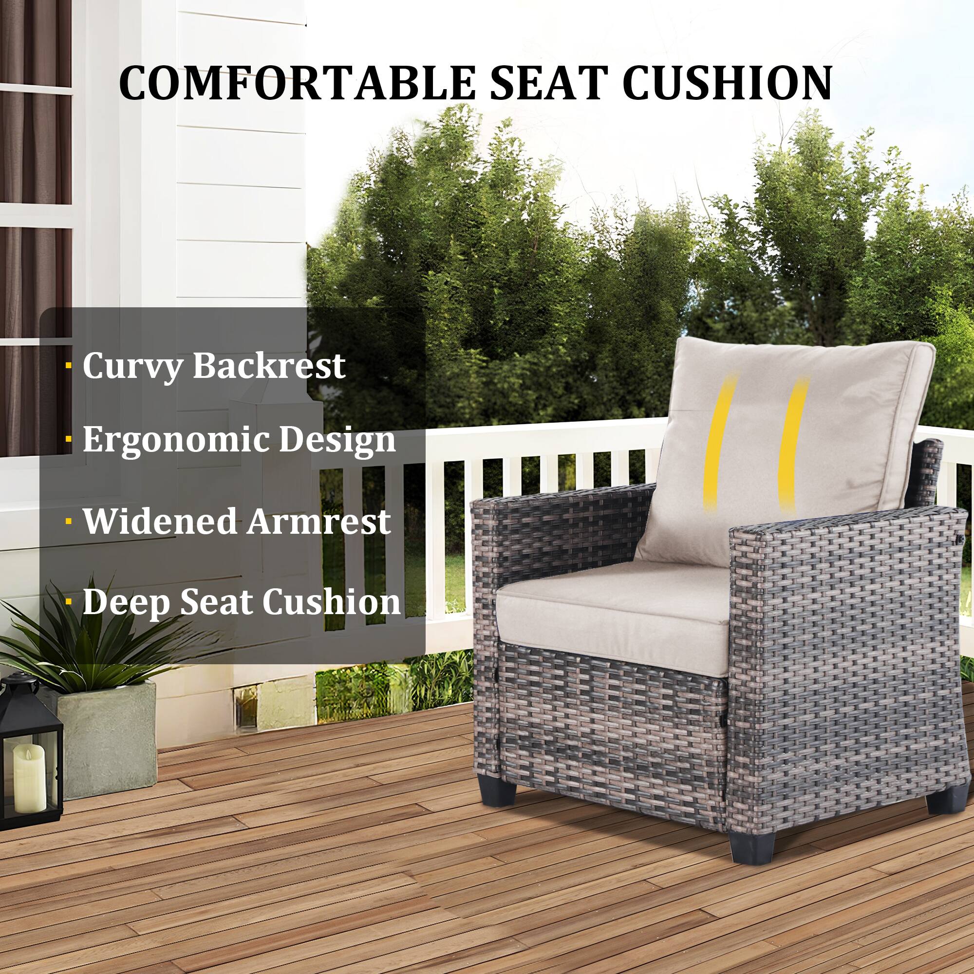COMFORTABLE SEAT CUSHION

- Curvy Backrest
- Ergonomic Design
- Widened Armrest
- Deep Seat Cushion