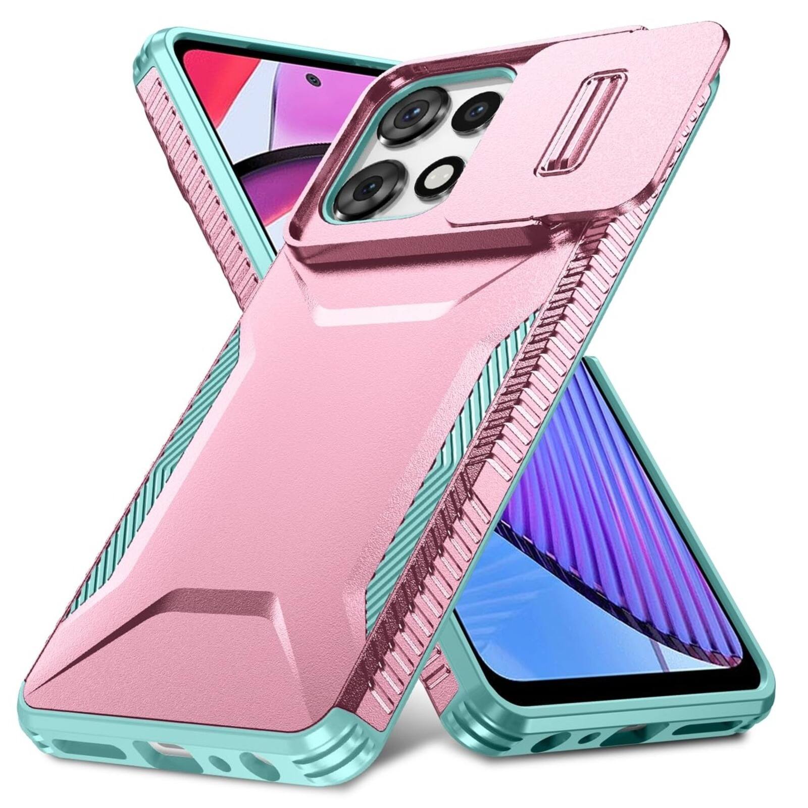 Angle. UUCOVER - For Motorola Moto G Power/Moto G Play (2025/2026) Dual Layer Case with Sliding Camera Lens Cover, Drop Protection Shell - Rosegold.