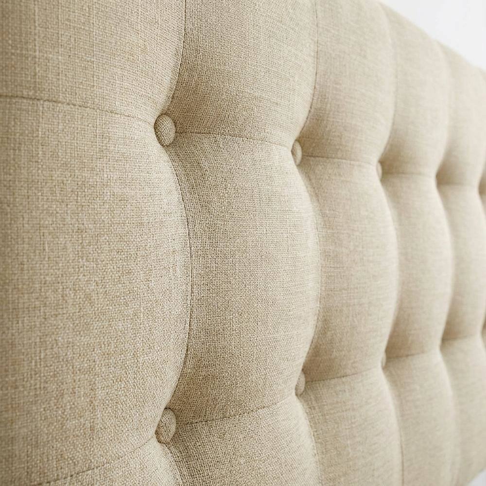Back. FurniFact - Upholstered Fabric King Headboard in Neutral Tone with Padded Design - Beige.