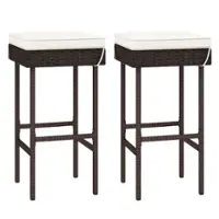 Costway Patio Rattan Barstools Set of 2 Outdoor Wicker Bar Height Chairs with Footrest - Off White,Mix Brown - Front_Zoom