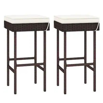 Front. Costway - Patio Rattan Barstools Set of 2 Outdoor Wicker Bar Height Chairs with Footrest - Off White,Mix Brown.