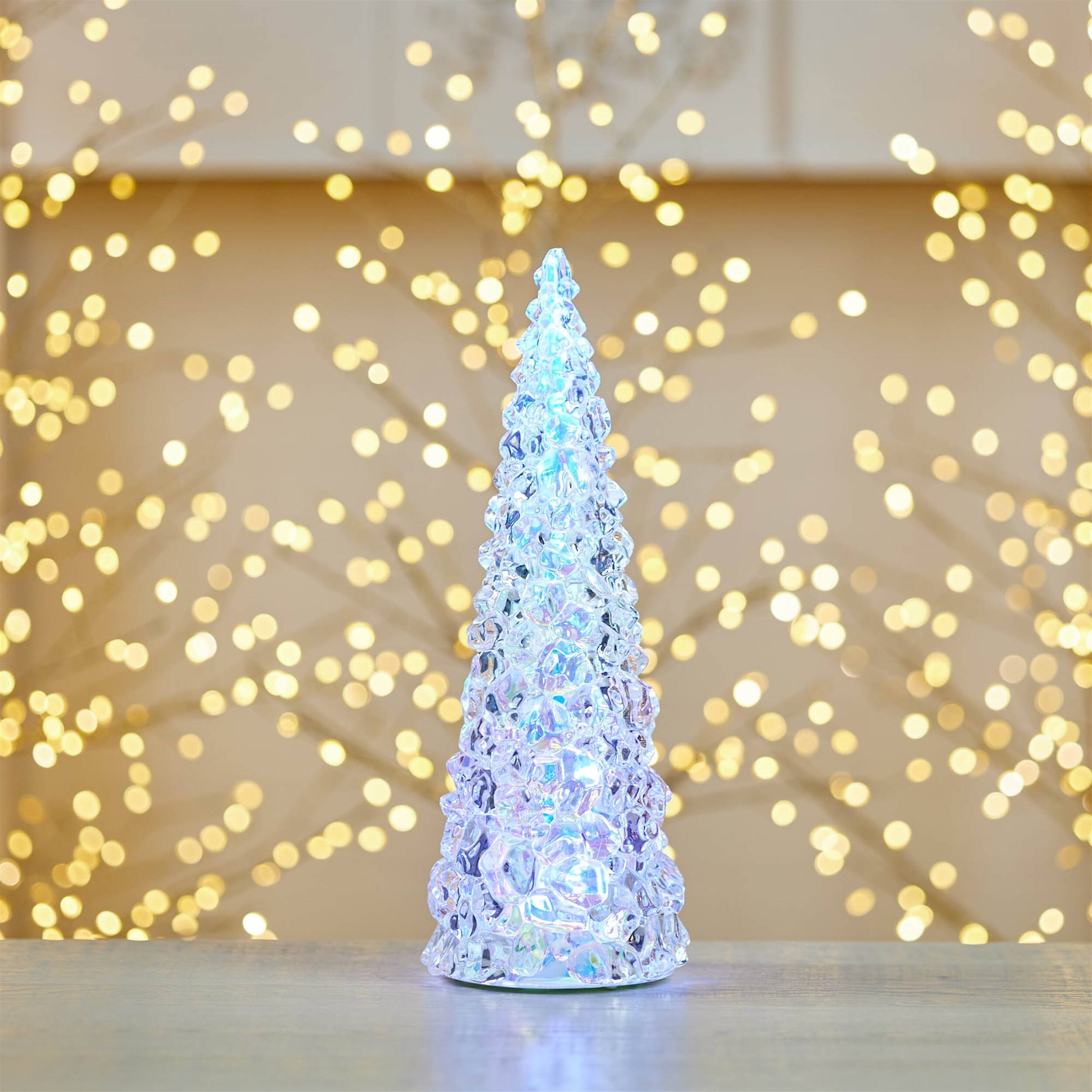 Angle. BreeBe - Iridescent LED Pine Tree 13.5"H - White, Blue, Pink.
