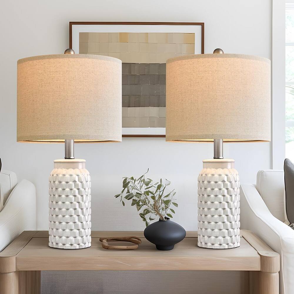RTMB - Set of 2 White Ceramic Bedside Lamps, Modern Farmhouse Table Lights 20.5"