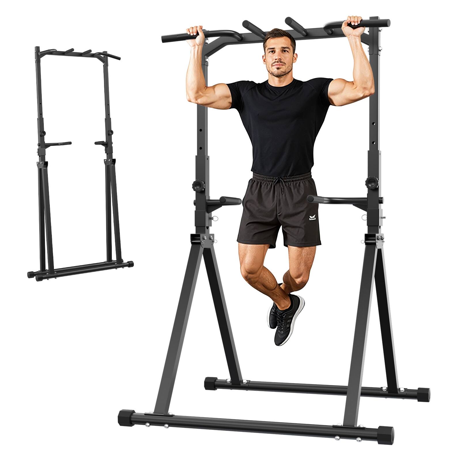 Brick Attic - 350lbs Foldable Pull Up Station, Pull Up Bar for Home Gym Workout, Free-Standing Dip Station Power Tower - Black