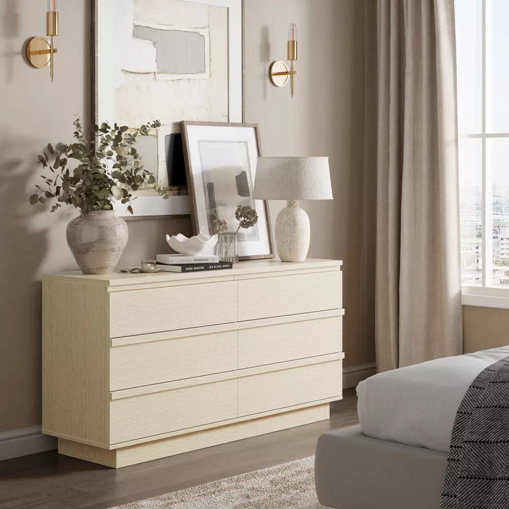 Angle. Furnulem - 6 Drawer Dresser for Bedroom Storage Organizer Cabinet with Deep Drawers for Living Room Hallway - Beige.