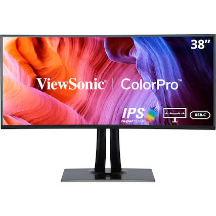 Front. ViewSonic - ColorPro VP3881A 38" LED WQHD Curved Monitor with HDR10 (USB C/HDMI/DisplayPort) - Black.