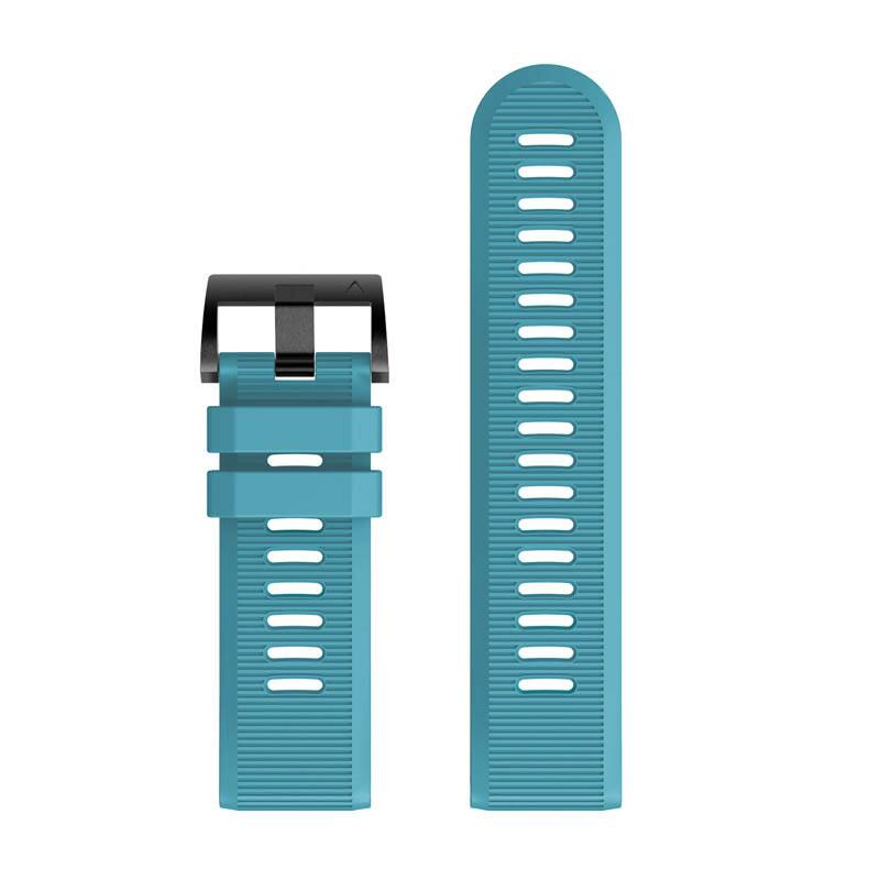Left. StrapsCo - Endurance Band QuickFit 26 Silicone Rubber Watch Strap For Garmin Instinct 3 – 50mm - Light Blue.