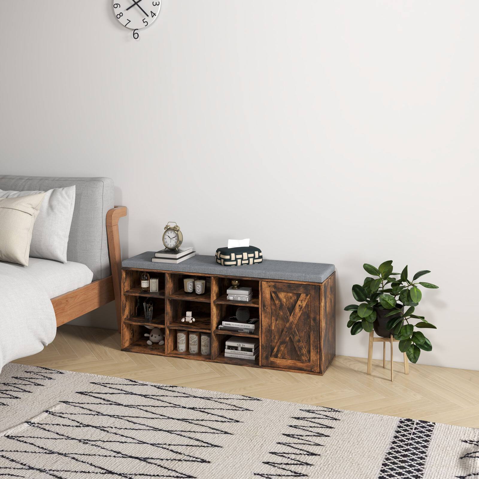 Alt View 9. Ecooso - 9-Cube Shoe Storage Bench Organizer with Adjustable Shelves and Removable Cushion - Brown.