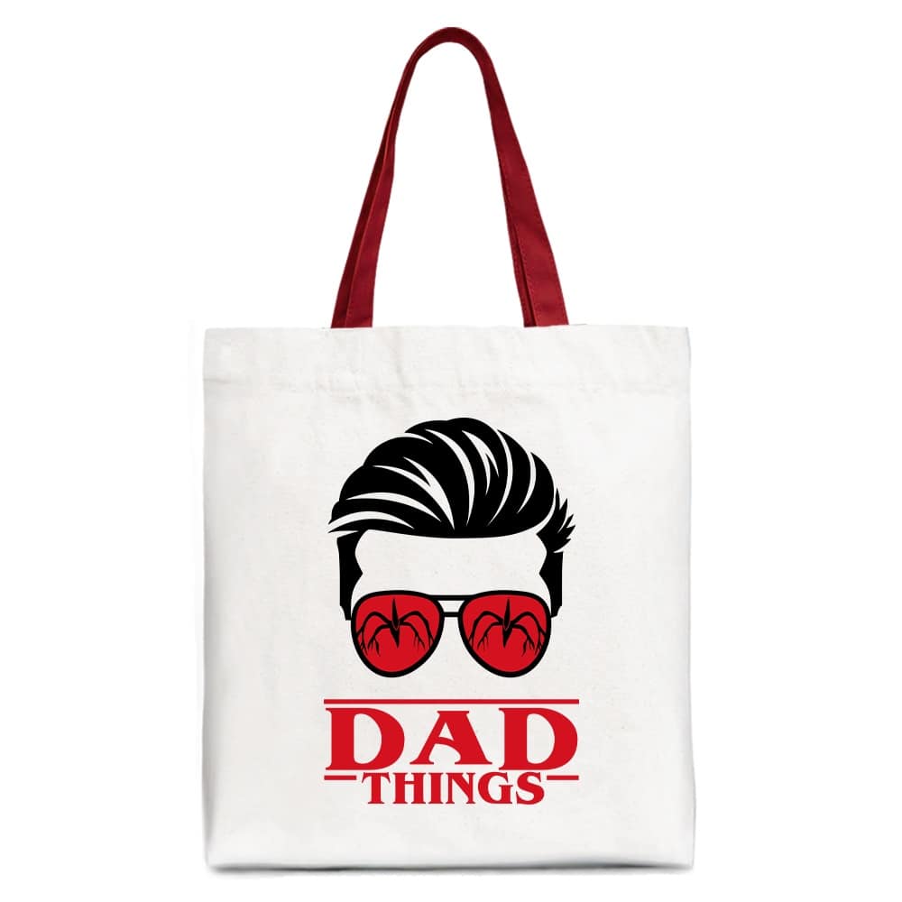 OrnamentallyYou - Dad Things Retro Canvas Tote Bag, Red Glasses Family Matching Gift Shopper - White Red