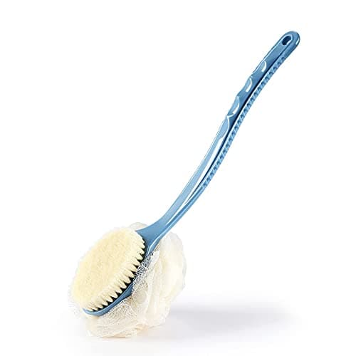 DORLUKFU - Shower Body Brush with Bristles and Loofah,Back Scrubber Bath Mesh Sponge with Curved Long Handle for Skin Exfoliating