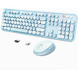 PARKER SLATER - Wireless keyboard and mouse combo with ergonomic full-size layout, retro round keycaps, typewriter style - Blue