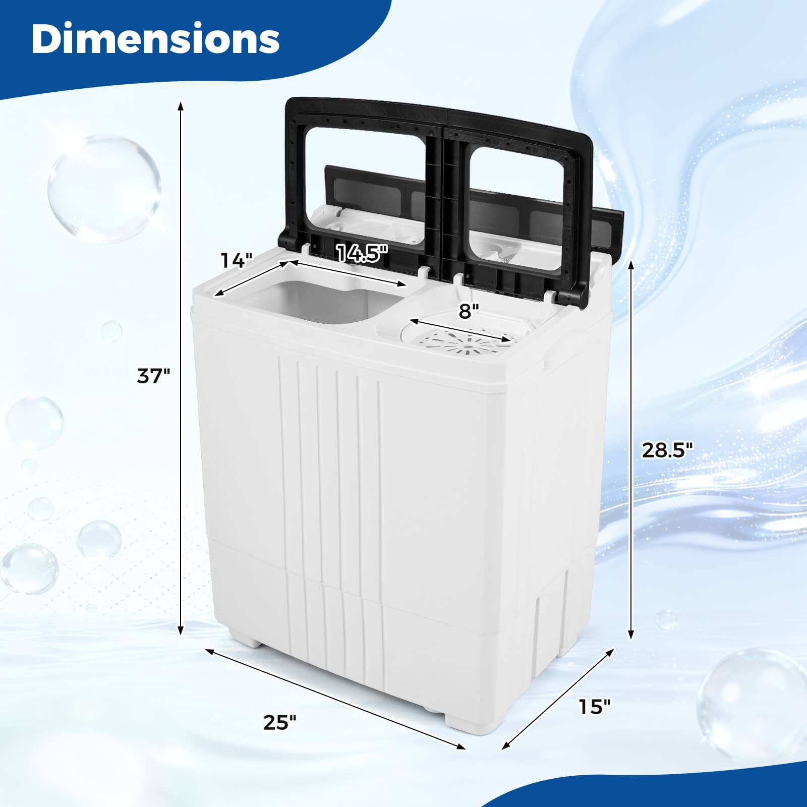 Dimensions: 14" x 14.5" x 8" x 37" x 28.5" x 25" x 15"