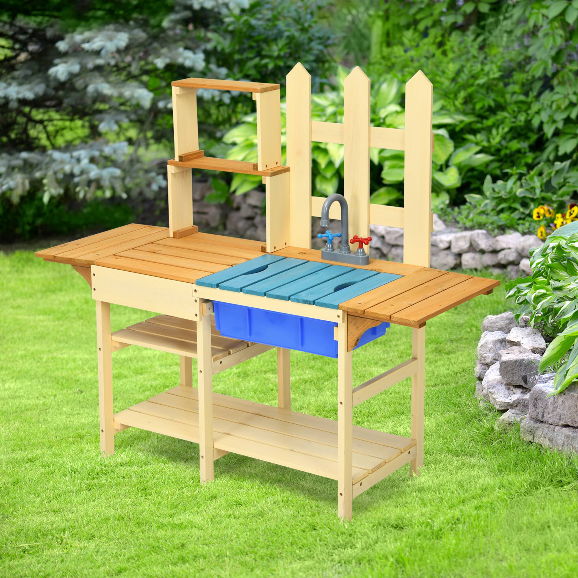 Alt View 3. Gymax - Gymax Wooden Kids Pretend Kitchen Play Set Outdoor Cooking Toy Gift Toddler Child - Mix Brown.