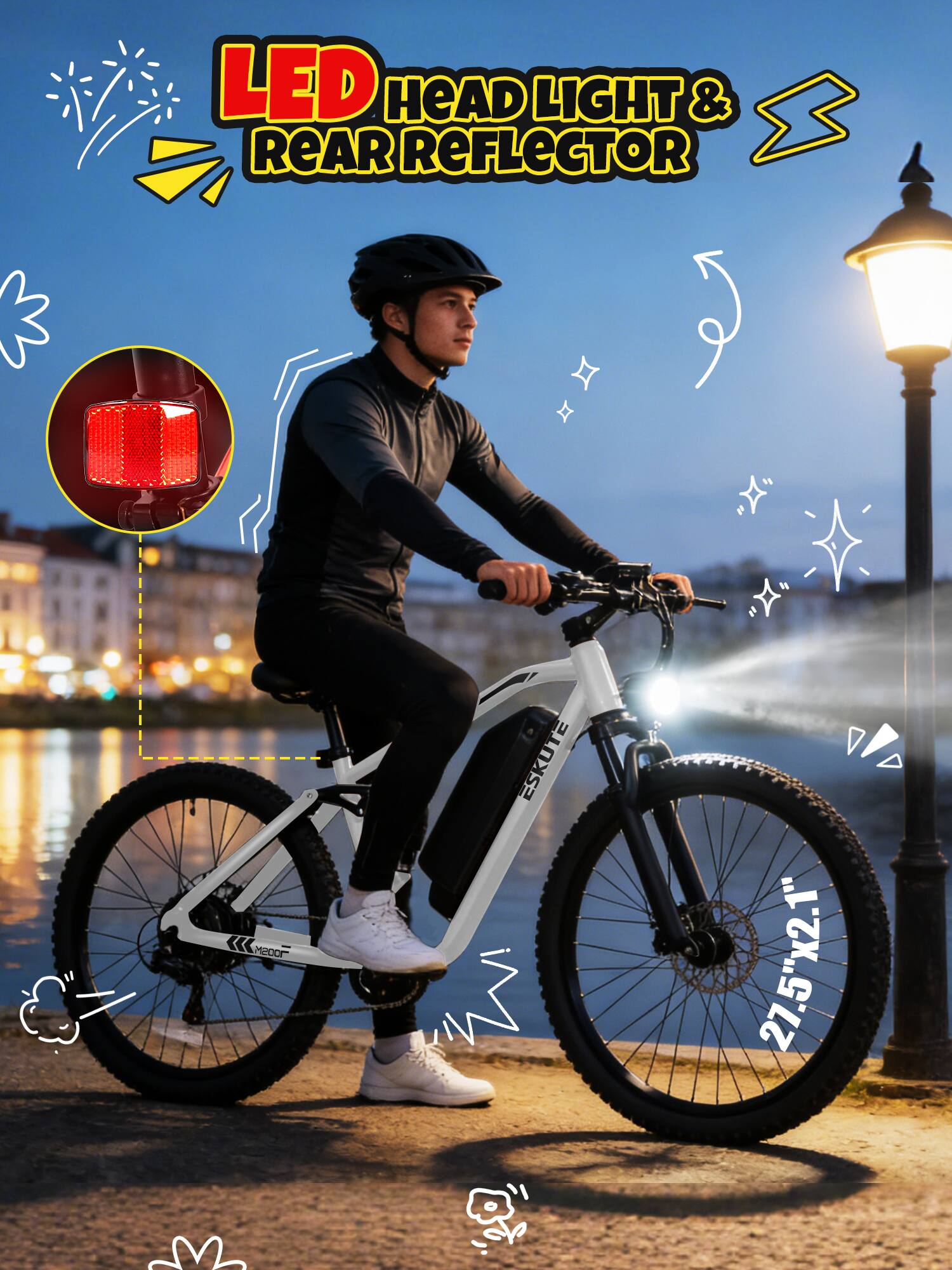 LED HEAD LIGHT & REAR REFLECTOR  
700SM  
ESKUTE  
27.5" X 2.1"