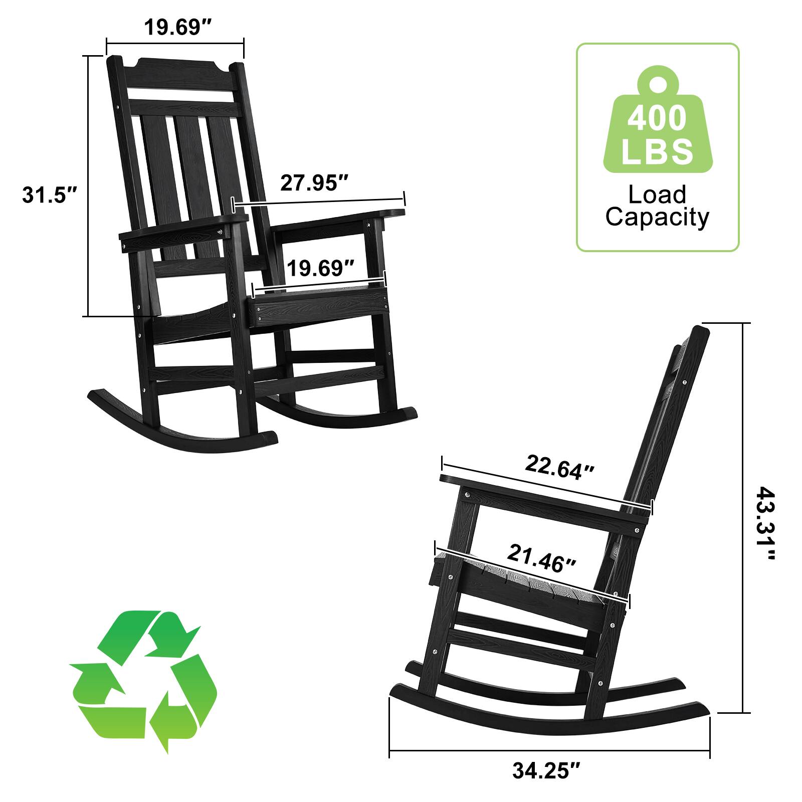 19.69"  
31.5"  
27.95"  
19.69"  

400 LBS Load Capacity  

22.64"  
21.46"  
43.31"  
34.25"