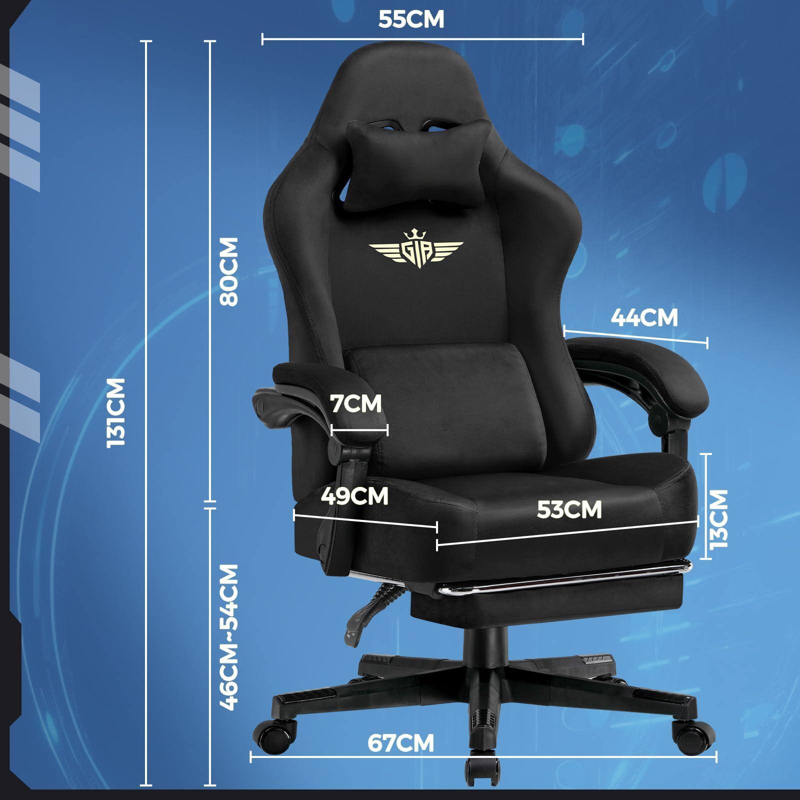 Sure, here is the corrected and grouped text from the image:

- **Height:** 80CM
- **Width:** 44CM
- **Depth:** 55CM
- **Seat Height:** 46CM - 54CM
- **Seat Depth:** 53CM
- **Backrest Height:** 80CM
- **Armrest Height:** 7CM
- **Base Width:** 67CM
- **Overall Height:** 131CM
- **Seat Width:** 49CM
- **Armrest Width:** 13CM