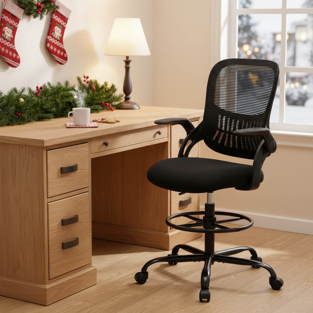 Spaco - Tall Ergonomic Office Chair with Adjustable Footrest,Lumbar Support, Swivel Foot Ring, Height Adjustable - Black