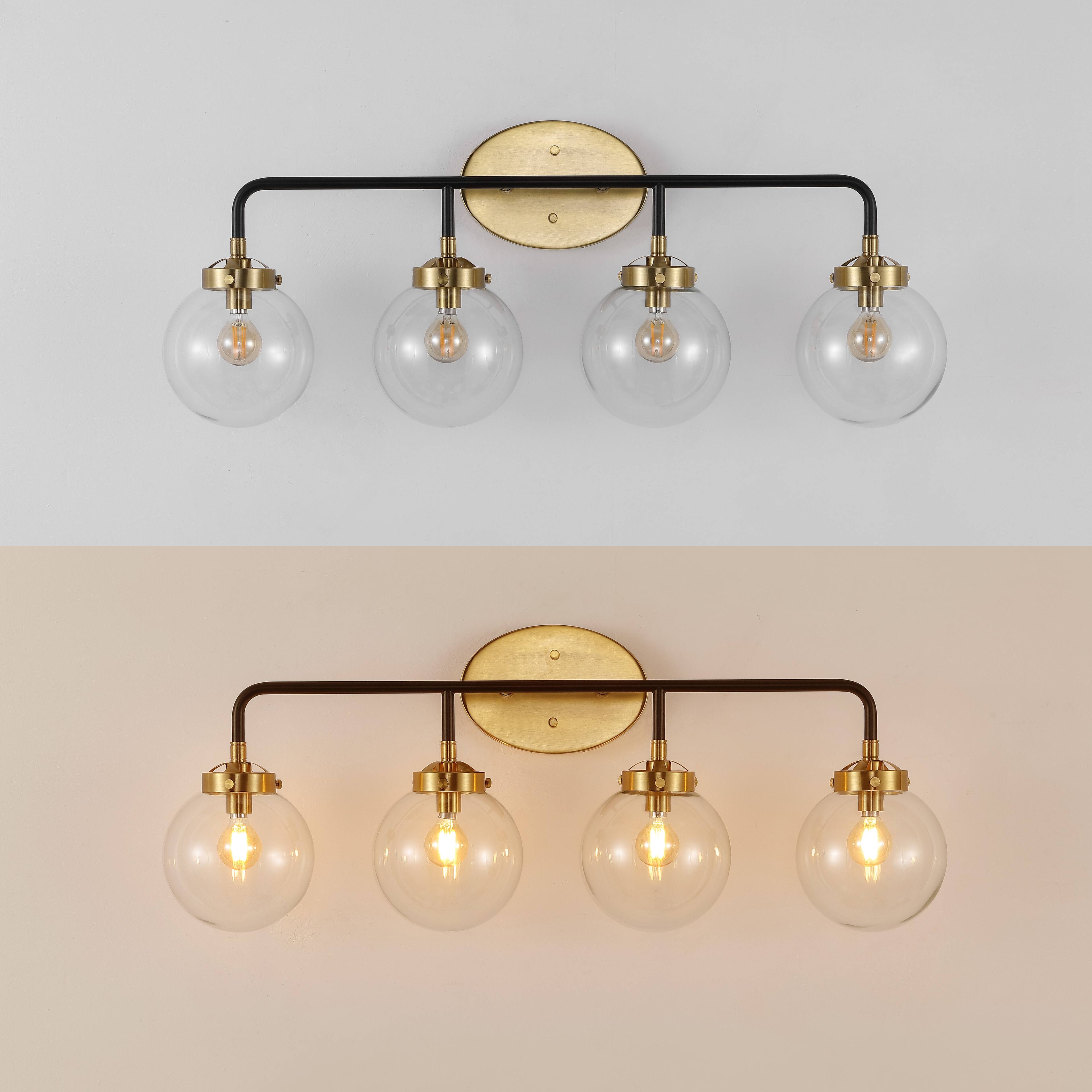 Alt View 4. Jonathan Y - Caleb 30.75" 4-Light Contemporary Transitional Iron/Glass LED Vanity Light, Black/Brass Gold - Black/Brass Gold.