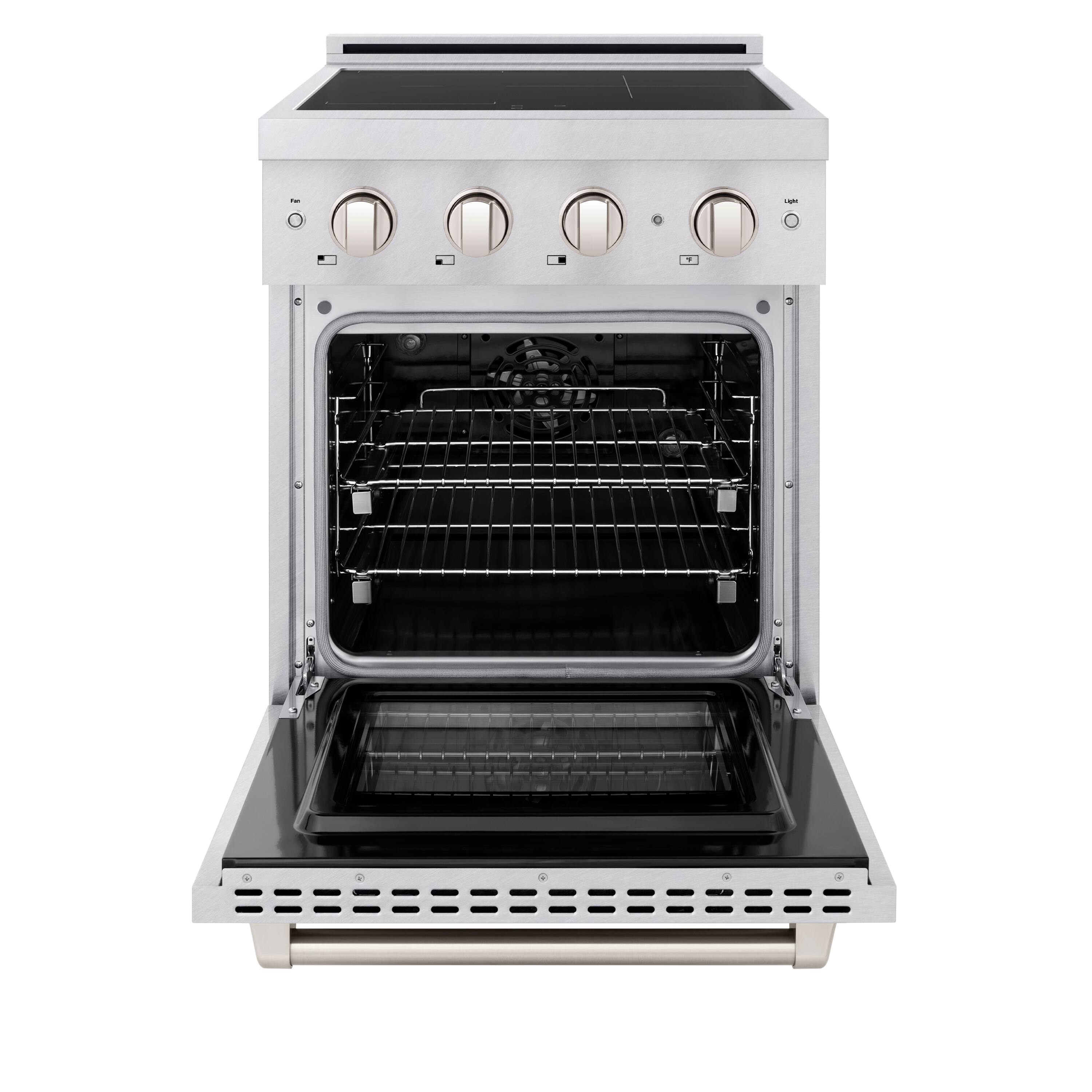 Angle. ZLINE - 24 in. 3.2 cu. ft. Paramount Freestanding Induction Range with 3 Burners and Electric Oven in Satin Stainless Steel - Satin Stainless Steel.