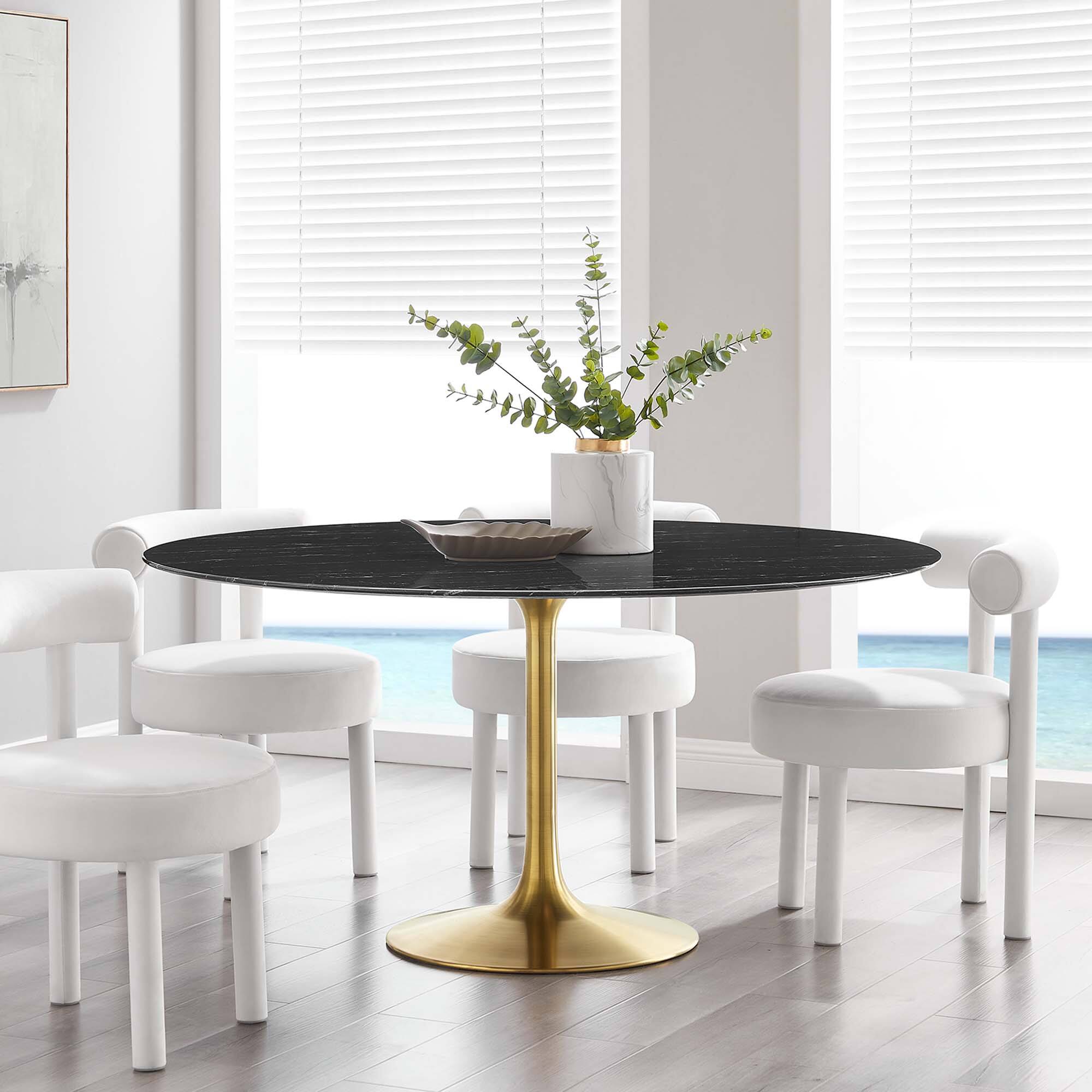 Alt View 5. Modway - Lippa 60" Round Faux Marble Dining Table by Modway - Gold Black.