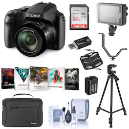 Bundle - Panasonic - LUMIX FZ80D Digital Camera w/32GB Card, Bag, Battery,Tripod,Light