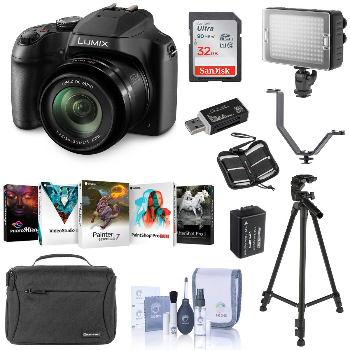 LUMIX 50-1500 LUMIX DC VARIO 1:2.8-5.9/3.58-25 ASPH.  
60x L  
SanDisk Ultra 90MB/s 32GB  
SanDisk All in one  
Painter. PHOTOMira VideoStudio  
COREL Painter 7 essentials  
COREL PaintShop Pro AfterShot Pro 3 2019  
7.2V 1200mAh (Li-lon)  
DMW-BMB9  
FOR PANASONIC  
POWER2000  
100%  
PRO OPTIC  
PRO PTIC  
PRO OFFIC  
news  
temrec  
www.  
world
