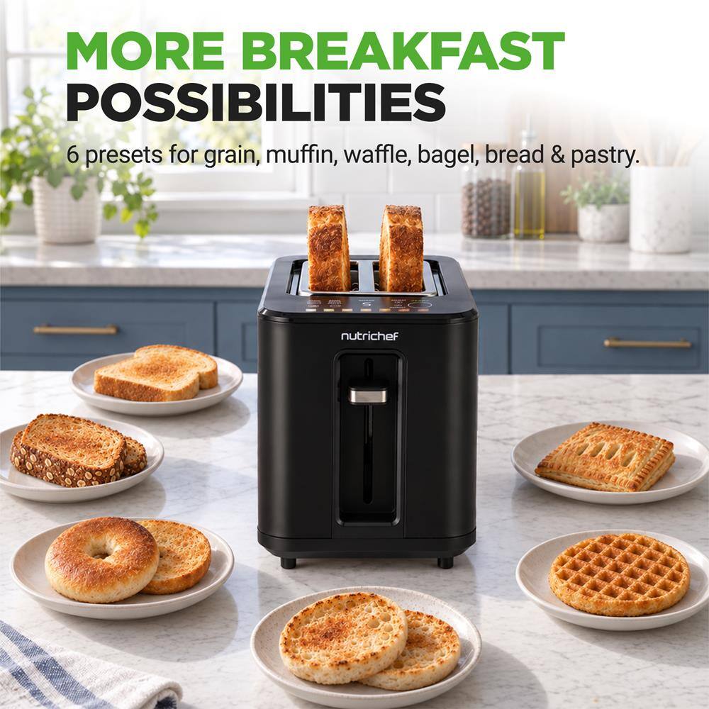 NutriChef 2 Slice Digital Toaster, 6 Toast Modes, LED Touch Screen ...