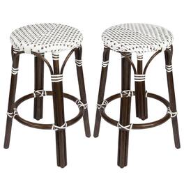 Butler Specialty - Tobias Rattan Round 24" Counter Stool - White And Brown Dot