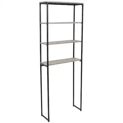 Front. Sunnydaze - 4-Tier Industrial Over-the-Toilet Storage Shelf - Oak Gray.