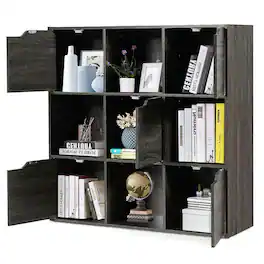 Kadyn - 9-Cube Wooden Freestanding Bookcase - Ideal for Home & Office - Gray