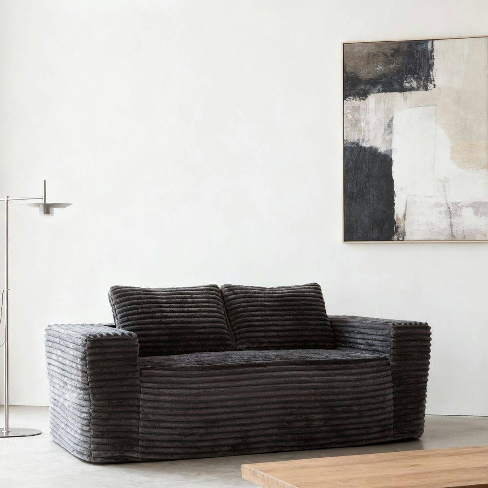 Alt View 2. Kadyn - 2-Seater Corduroy Memory Foam Floor Sofa in a Box, No Assembly for Living Room - Gray.