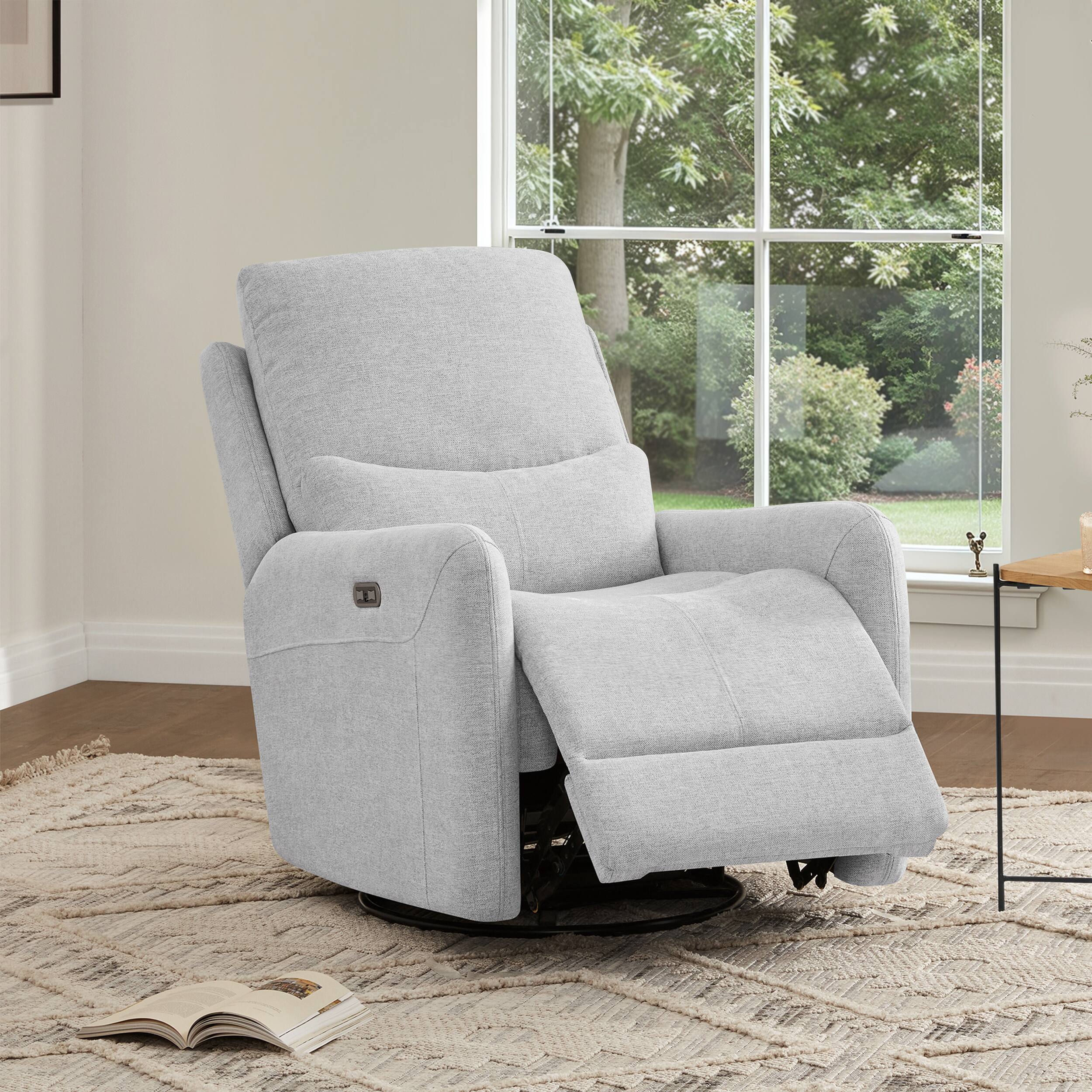 Angle. TinyHomie - 30in Swivel Power Recliner Arm Chair Heathered Light Gray Polyester - Gray.
