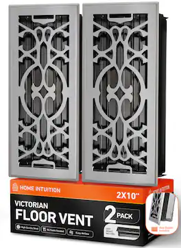 Home Intuition - Victorian Floor Vent Covers 4X12 Inch with Mesh Cover, Heat and Air for HVAC, Light Grey, 2-Pack - Light Gray