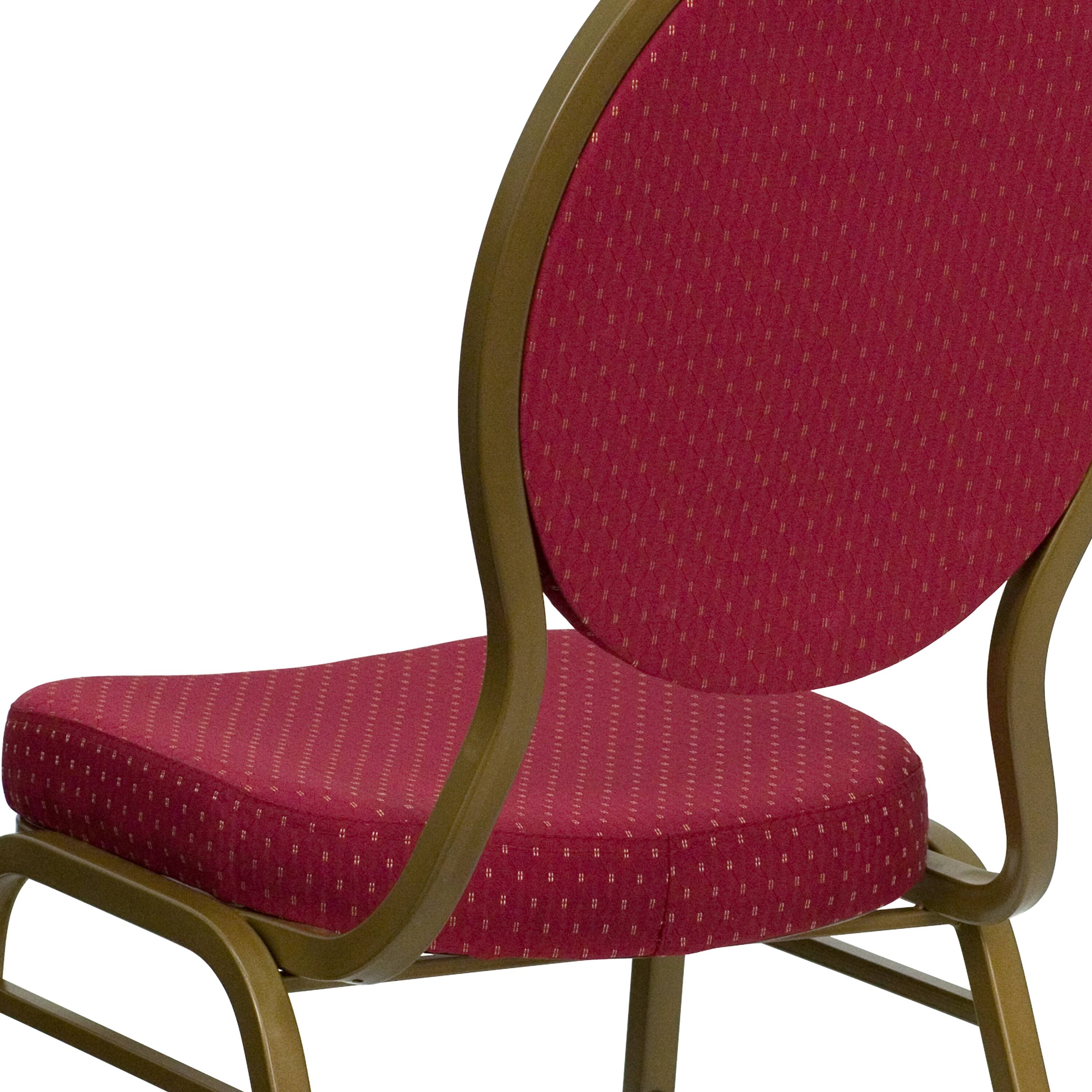 Alt View 9. Emma + Oliver - Teardrop Back Stacking Banquet Dining Chair - Burgundy Patterned Fabric/Gold Frame.