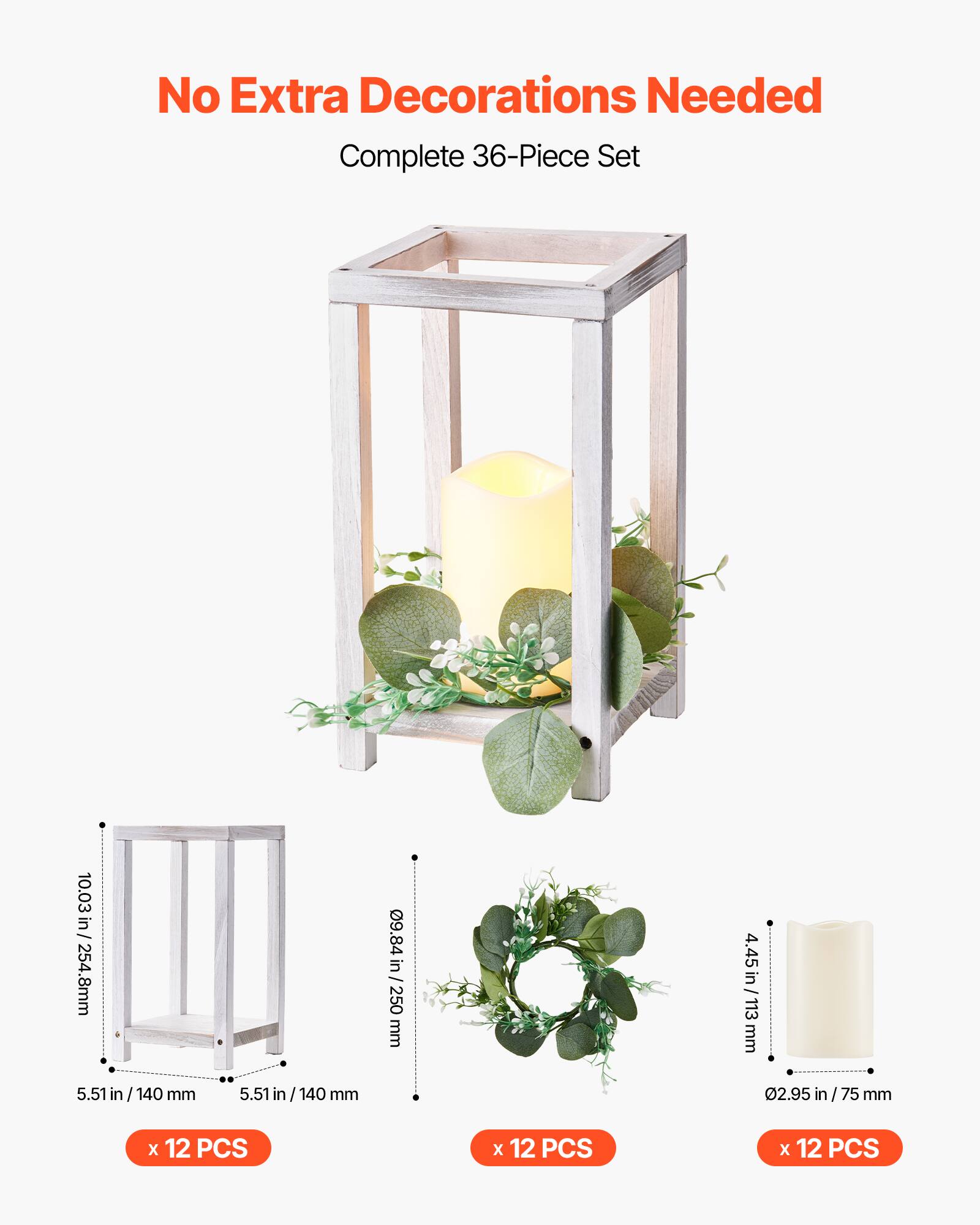 No Extra Decorations Needed  
Complete 36-Piece Set  

- 10.03 in / 254.8mm  
- 9.84 in / 250 mm  
- 5.51 in / 140 mm  
- 4.45 in / 113 mm  
- 2.95 in / 75 mm  

x 12 PCS x 12 PCS x 12 PCS