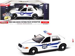 Greenlight - 2008 Ford Crown Victoria Police Interceptor White Dark Blue Stripes Indiana State Police Hot Pursuit Series 1/24 - White With Dark Blue