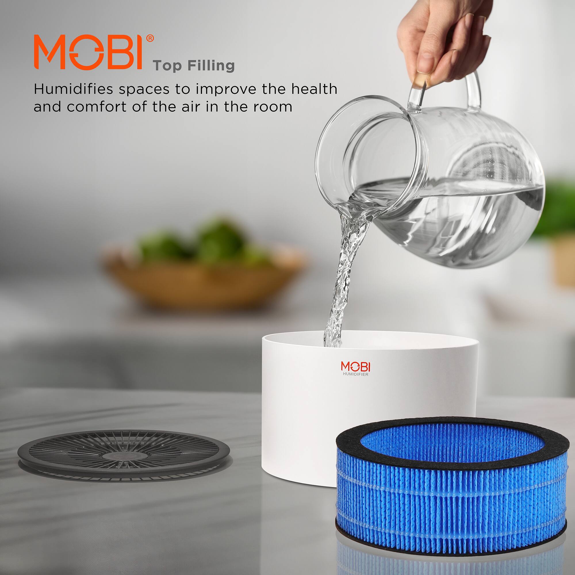 MOBI Top Filling Humidifies spaces to improve the health and comfort of the air in the room MOBI HUMIDIFIER