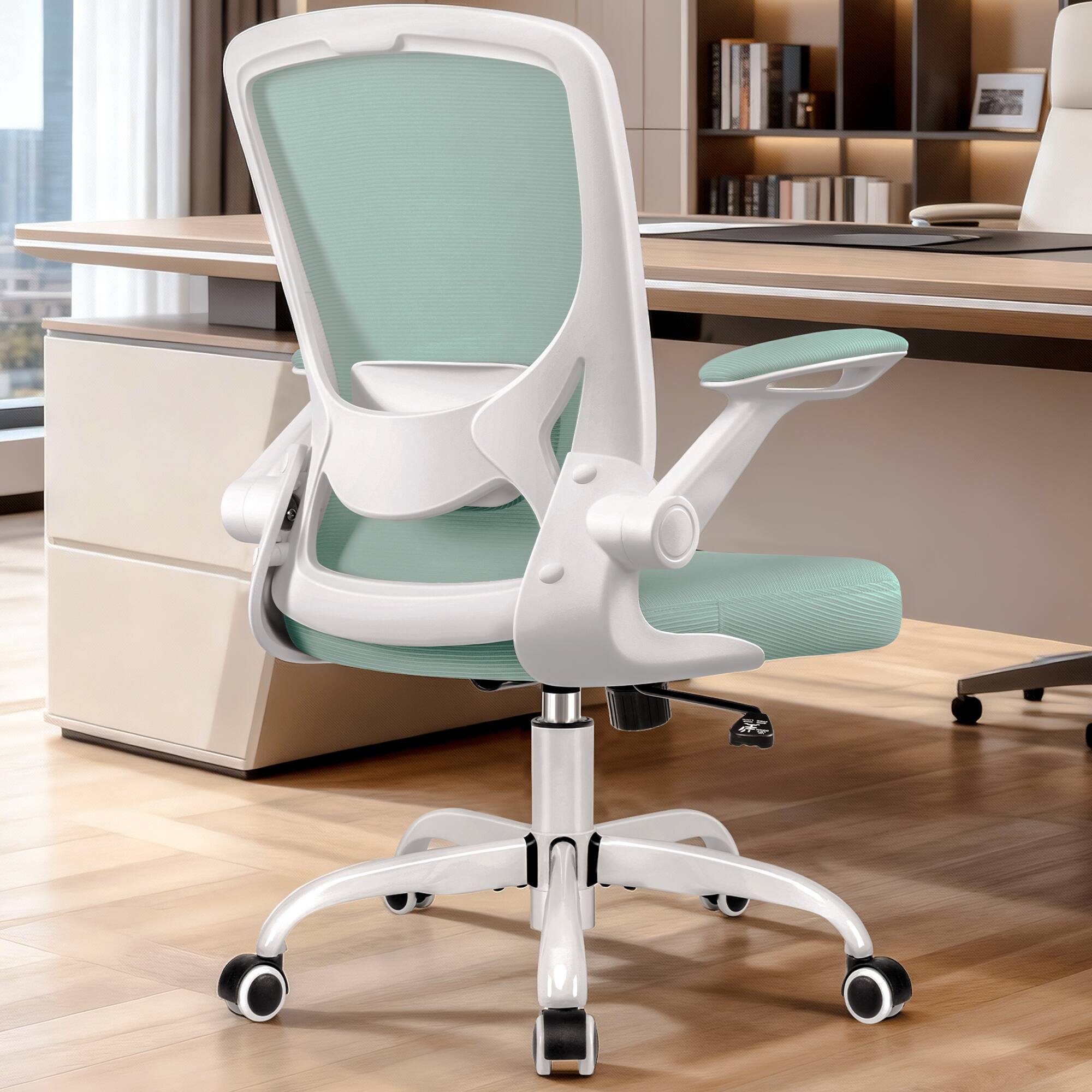 Alt View 4. KERDOM - Colorful Mesh Ergonomic Office Chair with Adjustable Lumbar Support & Height, Swivel Desk Chair with Flip-up Arms, Tilt - Light Blue.