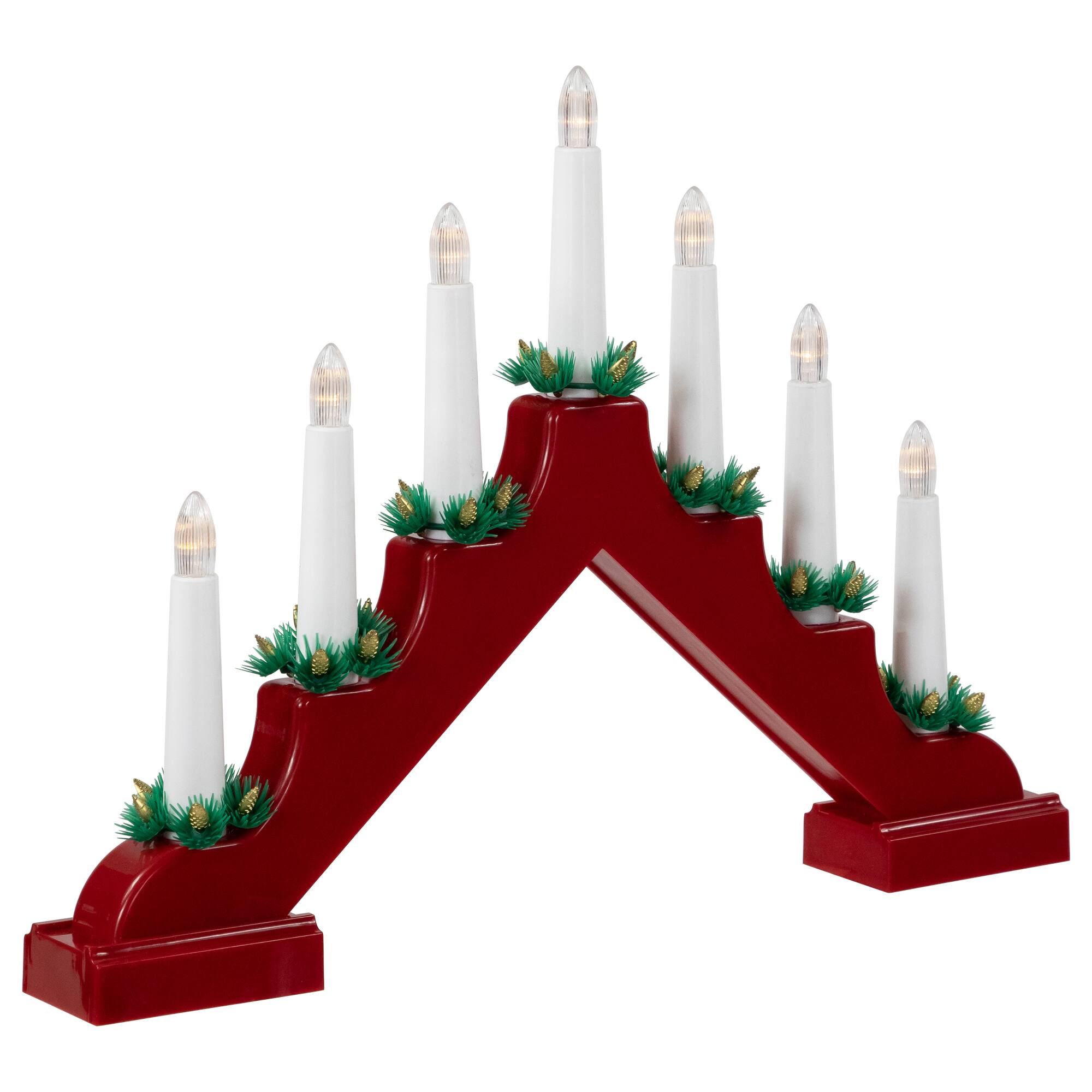 Alt View 4. Northlight - LED Lighted Christmas Candelabra Bridge - 13" - Red - Red.